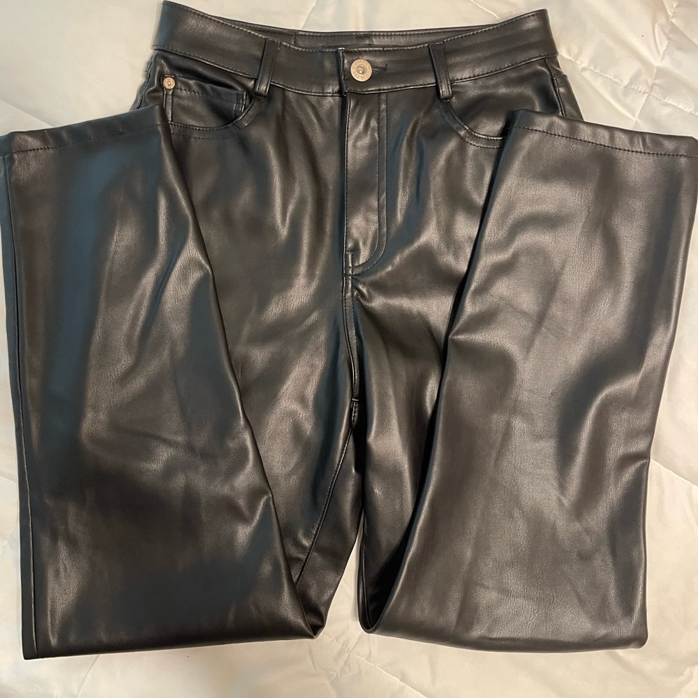 (Size 2) Zara Faux Leather High Rise Straight Leg Pant